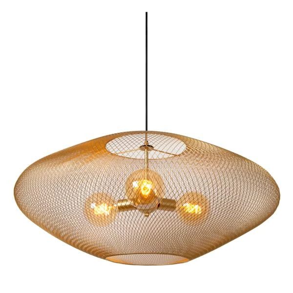 Lucide MESH - Hanglamp - Ø 85 cm - 3xE27 - Mat Goud / Messing - detail 1